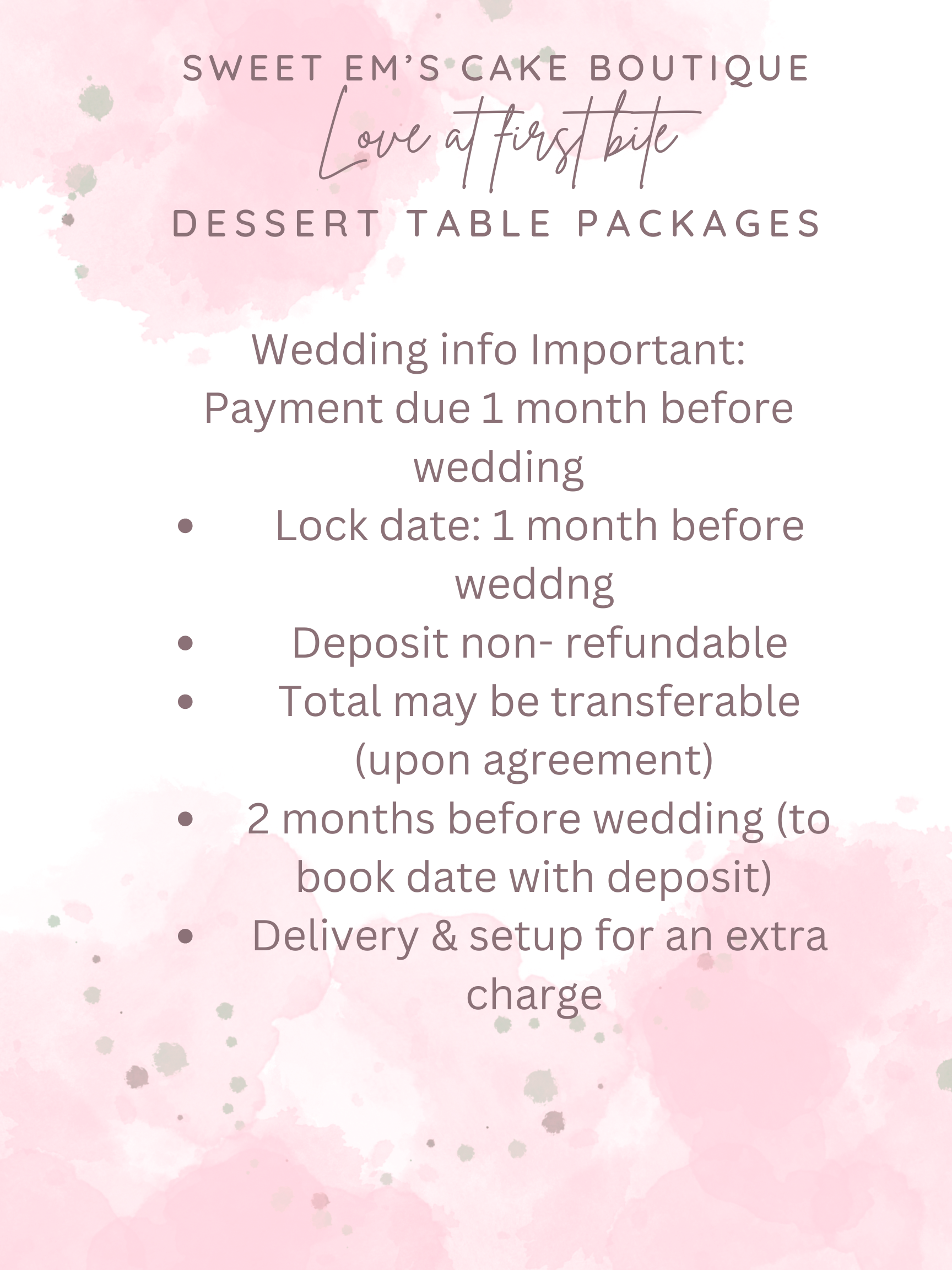 Wedding packages Cake Boutique by Sweet Em